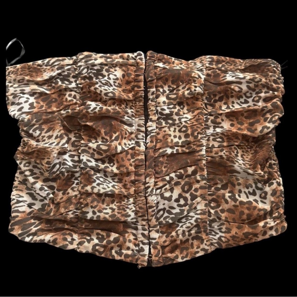 Leopard Print Ruched Corset Tube Top